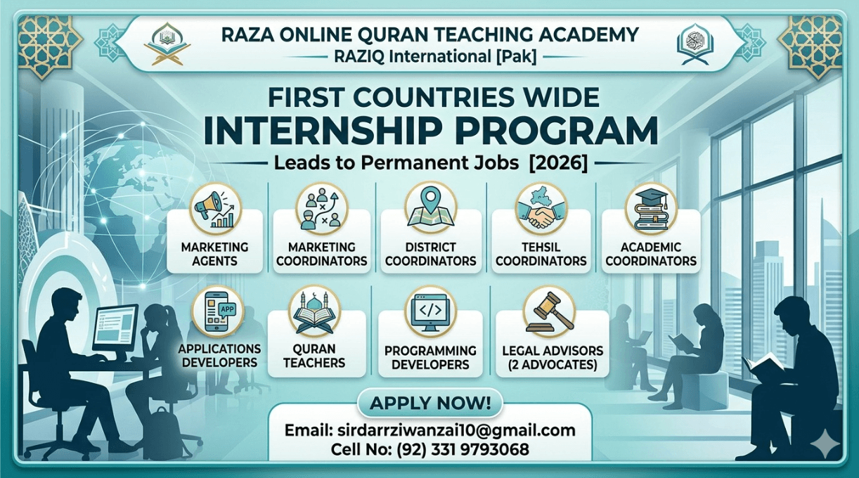 Internship program advertisement for RAZIQ International